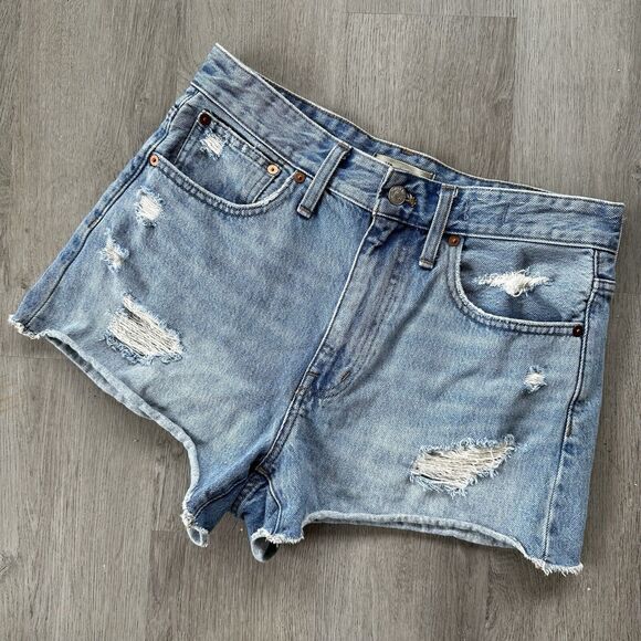 Madewell Relaxed High Waisted Denim Shorts Distressed 3 Inch Size 27 - Picture 2 of 8